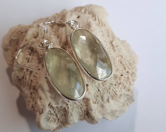 Silver prehnite gemstone earrings, sterling 92.5, free shipping
