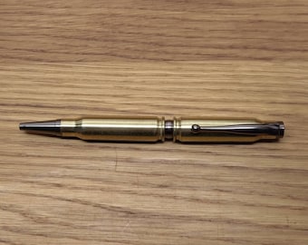 Raw Brass 308 / 7.62 bullet pen /Brass casings / hand made / hand crafted from genuine fired bullets.