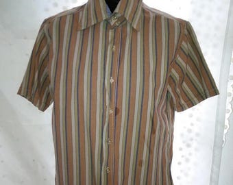 BIG HOLIDAY SALE-70s Vintage Gucci Shirt-Men Man-Sportswear-Casual-Short Sleeve-Oxford Stripe-40" Chest-Resort-Hipster-Collector