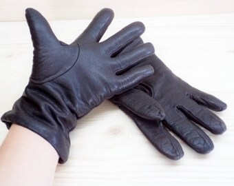 Vintage Leather Gloves, Dark Brown Leather Gloves, Gloves for Her, Size 7 1/2, Women's Brown Leather Gloves, Winter Gloves, made in Bulgaria