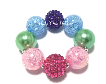 Toddler or Girls Rainbow Chunky bracelet - Pink, Green, Blue and Purple Bracelet - Unicorn Rainbow Chunky Bracelet - Girls Candy Bracelet