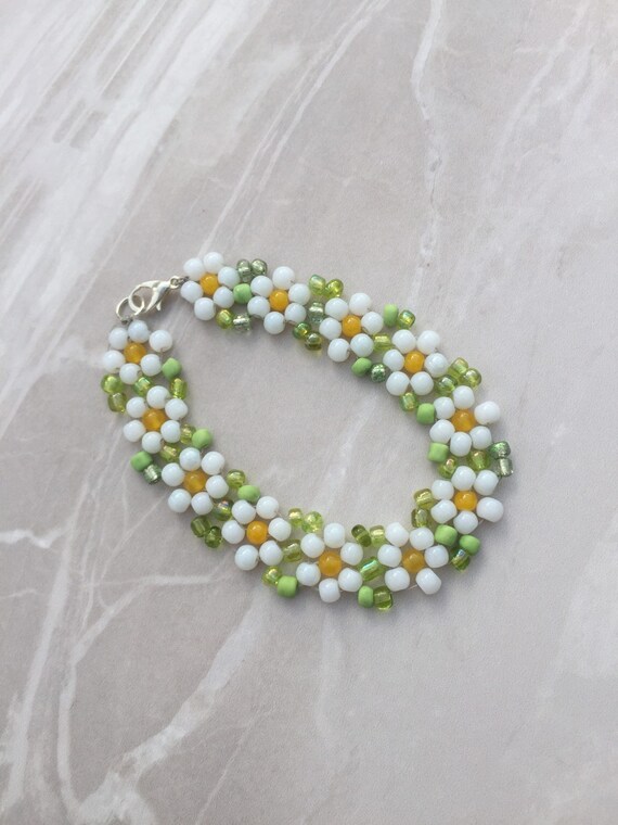 Beaded flower bracelet seed bead bracelet poppy bracelet