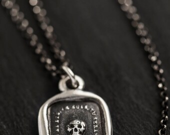 Skull Necklace Memento Mori - From an Antique wax seal of a skull inscribed 'So as you are so once was I' - 107
