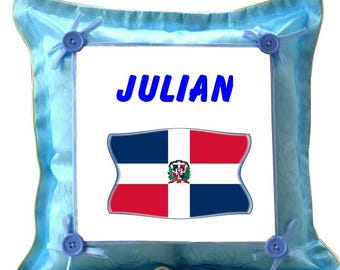Blue Dominican Republic custom cushion with name