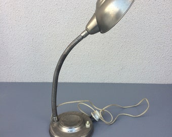 Vintage industrial aluminium cast desk lamp workshop 1950s 1960s mid century goose neck