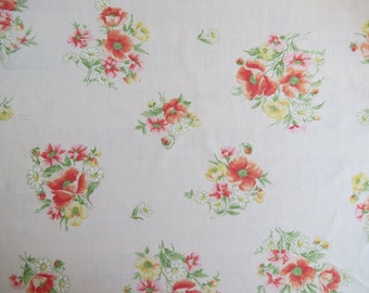 Vintage Sheet Fabric Fat Quarter - Red and Yellow Poppies