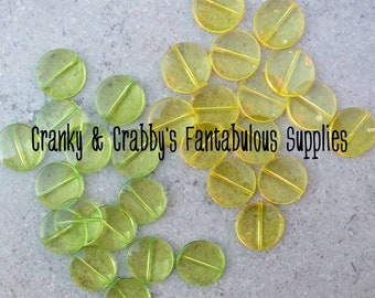 Clear Flat Beads - green or Yellow - 21mm - Bag of 20 - Chunky Necklaces - March Madness Sale