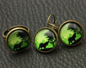 African elephant jewelry set, elephant earrings, elephant ring