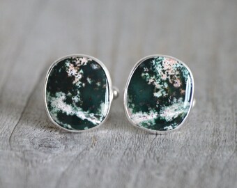 Jasper Cufflinks Set In Sterling Silver, Gemstone Cufflinks For Him, Wedding Gift Handmade In The UK