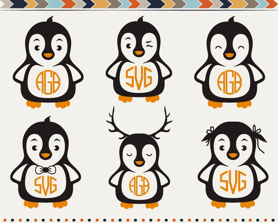 Penguin Svg Penguin Monogram Svg Circle Initial Frame Svg Baby