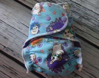 Fitted Cloth Diaper - Stay Dry Liner - Overnight Fitted - Optional Hemp or Bamboo Insert - Crazy Hair