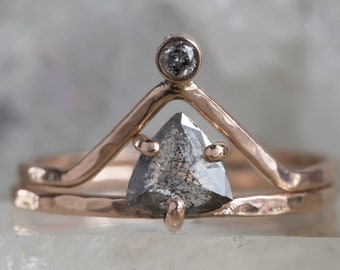 Salt and Pepper Trillion Diamond Engagement Ring