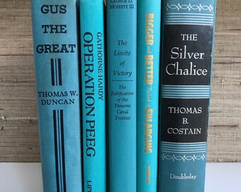 Blue Green decorative books, turquoise,home decor,vintage books,Interior Design,Decor,Library,Book Stack,Staging,wedding decor, photo prop