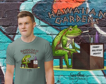 Hawaiian Gardens San Jose, CA tiki bar frog playing piano t-shirt