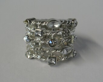 Crystal Stretch Ring, Rhinestone, Wide Band, Fits most ring sizes, Sizes 6-10 adjustable stretch, Silver Plated,Great Gift By UPcycled Works