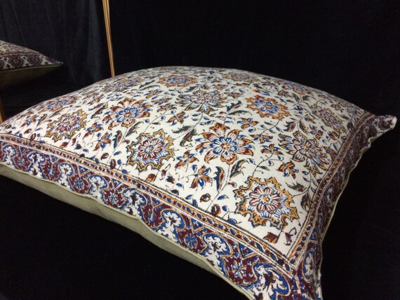 Decorative pillow cover, floral Cotton and block printed Cushion Cover, 24"x24"
