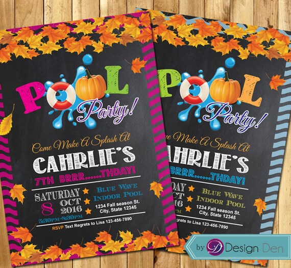 Fall Pool Party Invitations / Halloween Pool Party / Swim