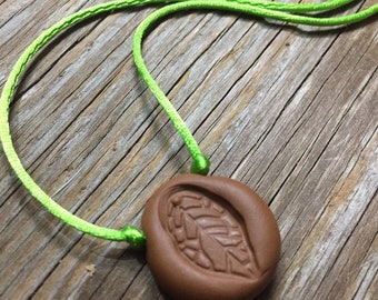 Little Leaf - Unique Handmade Brown Leaf Imprint Polymer Clay Pendant Necklace