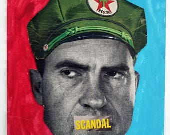 Scandal, Collage made from Vintage Paper Ephemera, Nixon