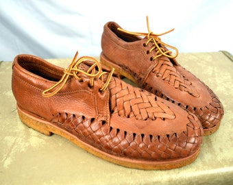 Cute Vintage Woven Leather Huaraches Sandals Shoes -- Made in Mexico