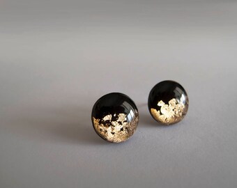 Black Gold Stud Earrings - Hypoallergenic Titanium Steel Post