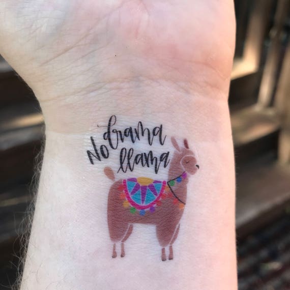 No Drama Llama Tats Set of 2 Hand Drawn and Hand Lettered