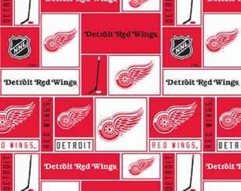 NHL DETROIT Red WINGS Patchwork Hockey 100% cotton fabric material you choose size liscensed for Crafts, Quilts, clothing and Home Decor