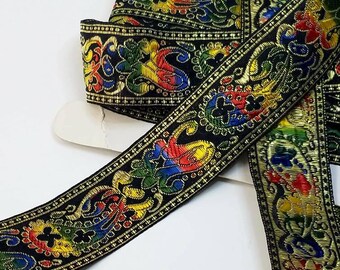 Colorful fabric woven trim from India 1 1/2 inch wide sold by the yard 22