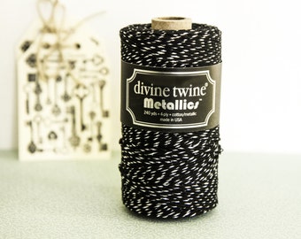 Metallics Black and Silver Divine Twine , Baker's Twine 10m, black twine, metallic string