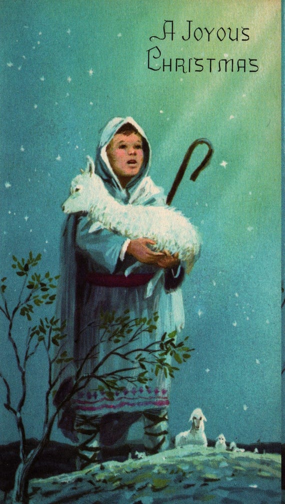 A Joyous Christmas + Shepherd with Sheep + Vintage Christmas Card