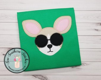 Zig Zag Chihuahua Dog Wearing Shades Applique ~ Chihuahua Wearing Shades ~ Instant Download