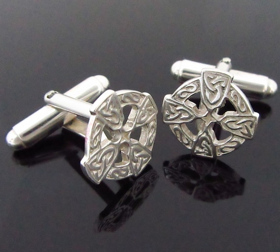 Celtic Cross Cuff Links - Sterling Silver Cufflinks - Designed and Made in Ireland - Mens Jewelry - wedding Jewelry - Father's Day