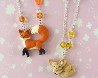 Red Fox and Fennec Necklace - Fox Jewelry - Fennec Necklace - Fox Necklace - Fennec Jewelry - Polymer Clay Jewelry