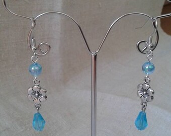 flower and blue pearl earrings