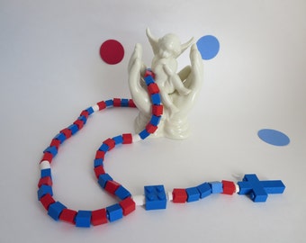 Children Catholic Rosary made of Lego Bricks in Blue and Red - Blue made with Lego Bricks Rosary