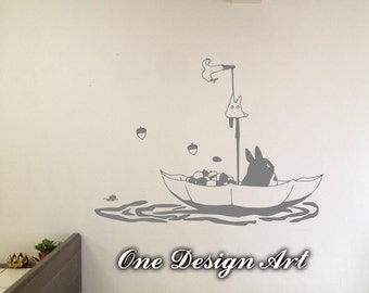 My Neighbor Totoro Chibi riding umbrella on river decal home decor anime wall mural arts sticker kids children Hayao Miyazaki Y144