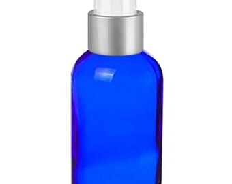 Cobalt Glass 4 Oz Spray Bottles - Set of 4 Blue Glass Spray Bottles with Brushed Silver Sprayer Tops - Use For Essential Oils and More