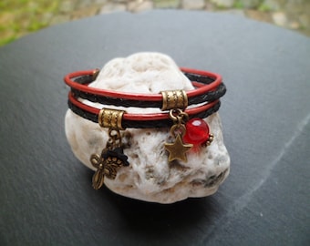 Bracelet leather 2 tones black and Red