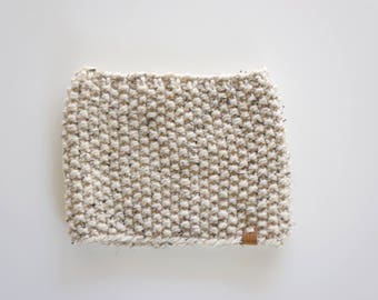 Hand Knit Scarf // Seed Stitch Cowl // Oatmeal