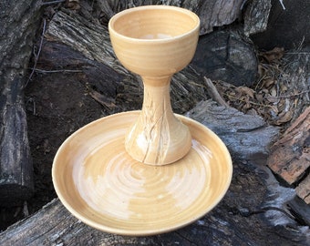 Yellow Wheat Chalice and Paten Communion Set Handmade Pottery by Daisy Friesen
