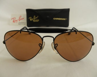 New Vintage B&L Ray Ban Outdoorsman Chromax Black 58mm W1664 Aviator Sunglasses USA