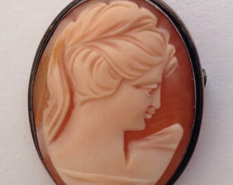 vintage 1930s cameo pendant brooch, maker's mark .925 MOM