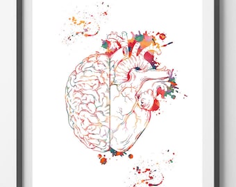 Heart And Brain Balance Watercolor Print Brain&Heart Poster Cognitive Psychology Illustration Follow Your Heart vs Follow Your Brain print