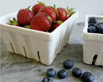 Porcelain Berry Basket, Ceramic Fruit Colander choose Large, Small, or Set of 2
