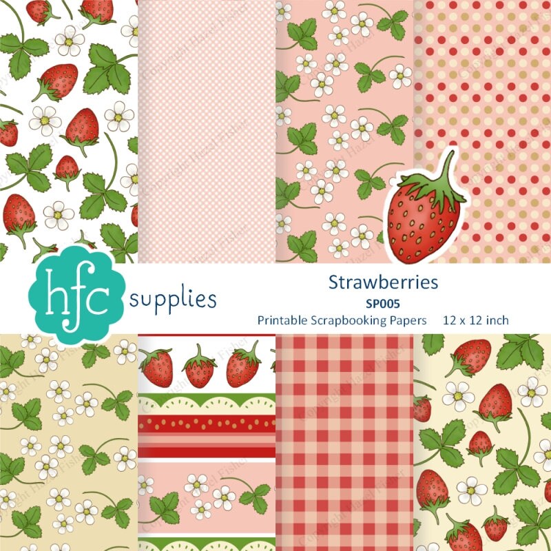 Strawberry Digital Papers printable paper set strawberry