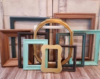 Gallery Wall Frame Set Copper/ Teal/ Gold/ Distressed Frames /Open Frames /Wall Collage Photo Frame Set/ Picture Frames/ Wall Decor/ Custom