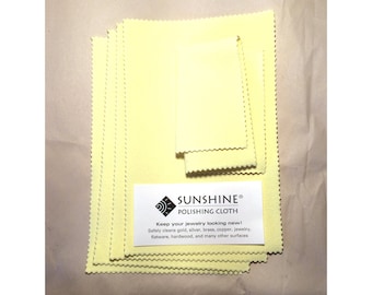 Sunshine Polishing Cloth Large 7.5 x 5 inch Bulk Jewelry Wholesale Yellow 7-1/2" x 5"