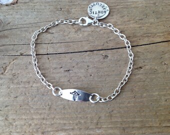 Sterling Silver medical alert bracelet petite cute lightweight custom. Medical condition.