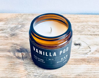 Vanilla - Scented Natural Soy Wax Candle In Amber Glass Jar