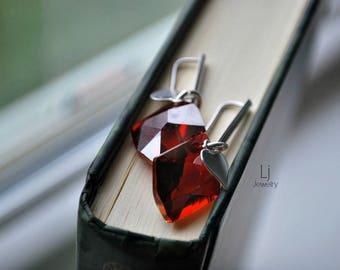 Earrings Swarovski Crystal Passions® Red Magma Faceted Cosmic Drops Silver Heart Letemendia Jewelry